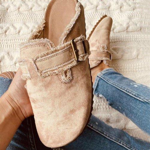 Flat Heel Round Toe Canvas Loafer Women's Vintage Clogs - Lacatang Women's Clothing